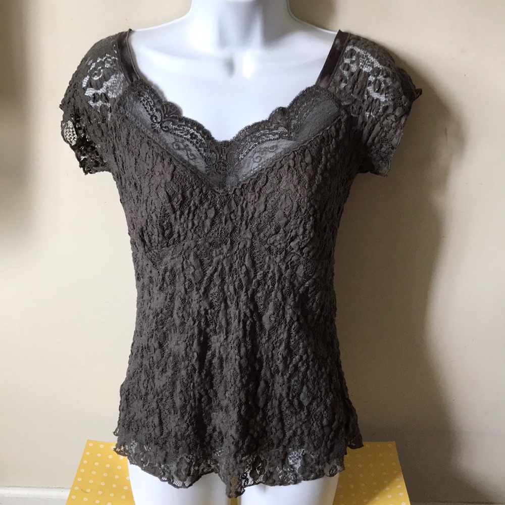 NWT CAbi charcoal lace tank